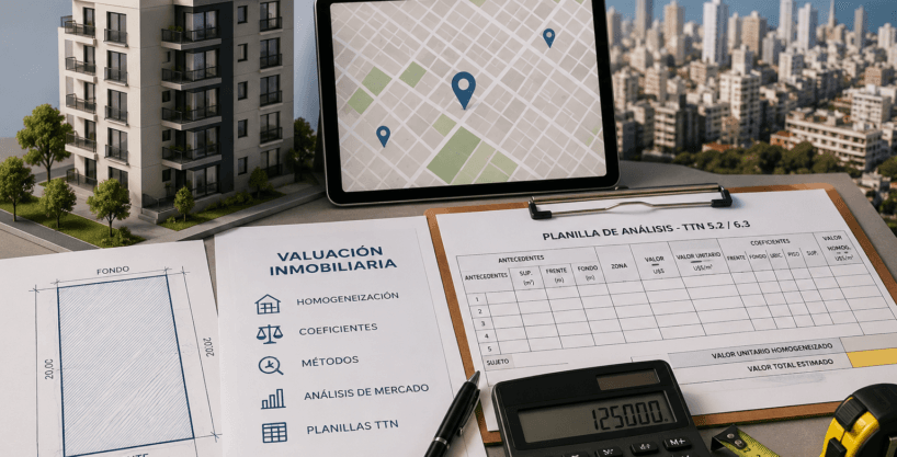 Proceso de homogeneización inmobiliaria utilizado en tasaciones de terrenos, departamentos y viviendas en Mar del Plata mediante coeficientes técnicos y planillas TTN.