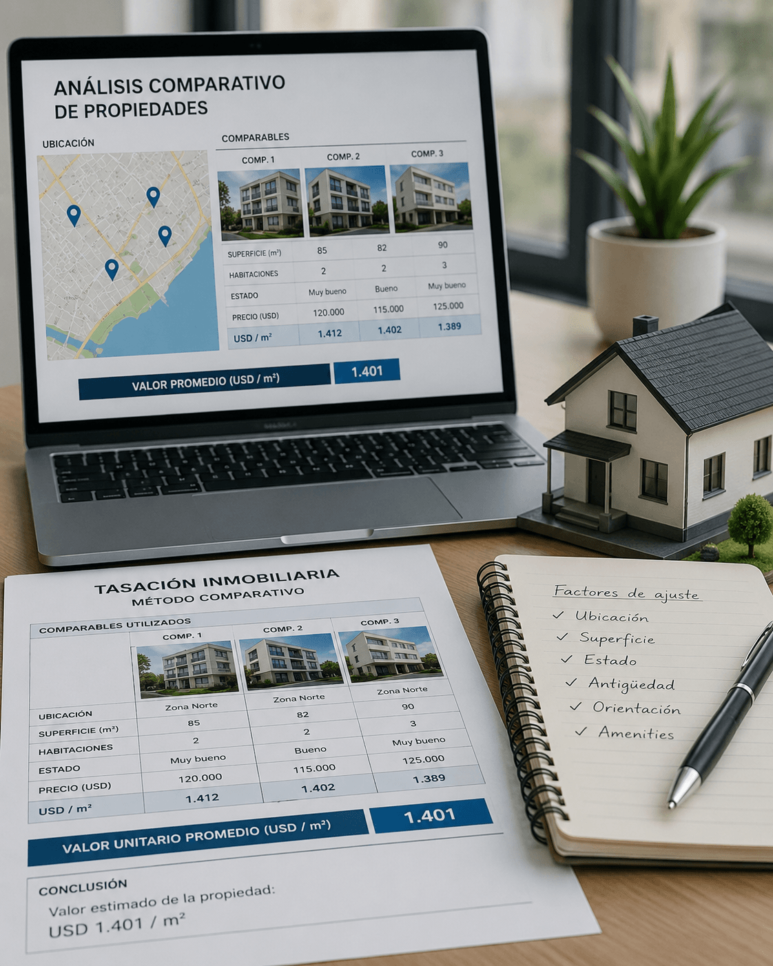 Método comparativo de tasación inmobiliaria mediante análisis de propiedades comparables