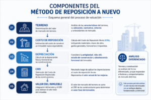 Método de reposición a nuevo | NESCA Propiedades Componentes del Método de Reposición a Nuevo: terreno, costo de reposición, depreciación y CRD